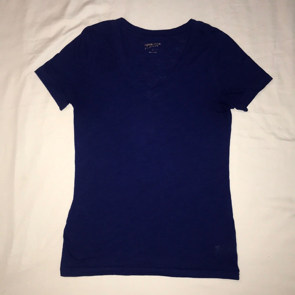 Dark Blue Cotton V-Neck Short Sleeve T-Shirt